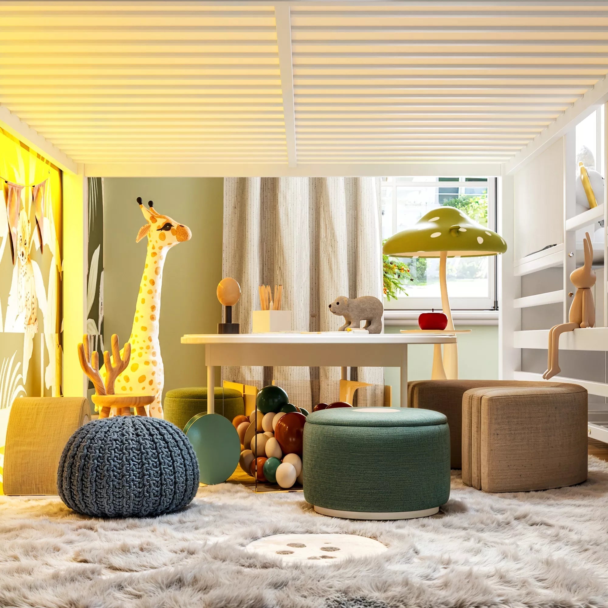 Bellemave® Twin Size Low Loft Bed with 8 Fabric Storage Drawers for Kids,Metal Loft Bed Frame with Shelves & LED Lights - Bellemave