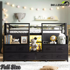 Bellemave® Twin Size Low Loft Bed with 8 Fabric Storage Drawers for Kids,Metal Loft Bed Frame with Shelves & LED Lights - Bellemave