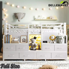 Bellemave® Twin Size Low Loft Bed with 8 Fabric Storage Drawers for Kids,Metal Loft Bed Frame with Shelves & LED Lights - Bellemave