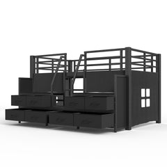 Bellemave® Twin Size Low Loft Bed with 8 Fabric Storage Drawers for Kids,Metal Loft Bed Frame with Shelves & LED Lights - Bellemave