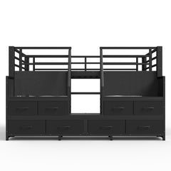 Bellemave® Twin Size Low Loft Bed with 8 Fabric Storage Drawers for Kids,Metal Loft Bed Frame with Shelves & LED Lights - Bellemave