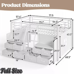 Bellemave® Twin Size Low Loft Bed with 8 Fabric Storage Drawers for Kids,Metal Loft Bed Frame with Shelves & LED Lights - Bellemave