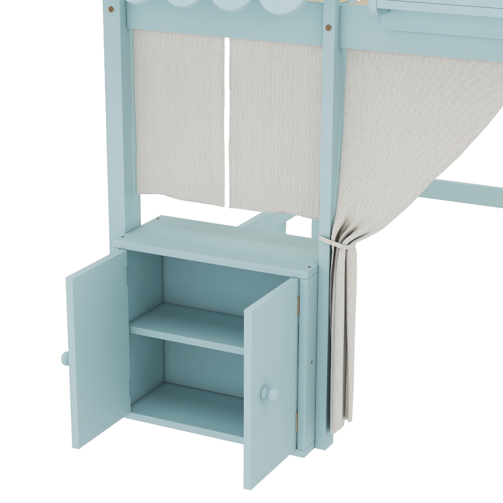 Bellemave® Twin Size Low loft Bed with Bookshelf, Curtain for Kids,Wood Modern Farmhouse Kids Loft Bed with Shelf, Storage Headboard, Blue - Bellemave