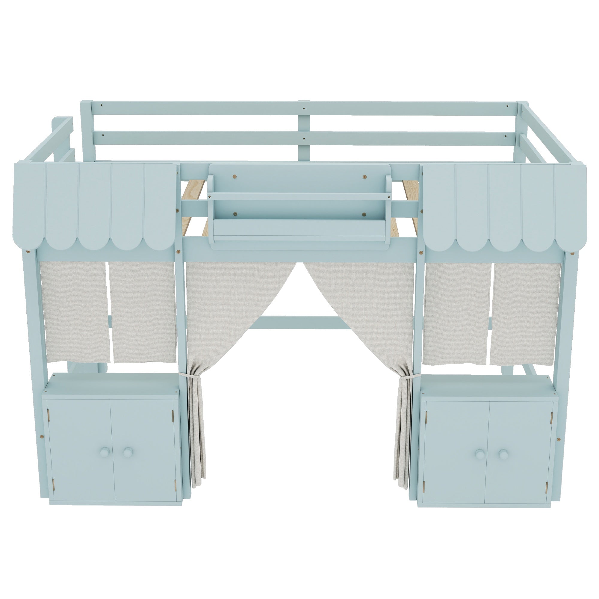 Bellemave® Twin Size Low loft Bed with Bookshelf, Curtain for Kids,Wood Modern Farmhouse Kids Loft Bed with Shelf, Storage Headboard, Blue - Bellemave