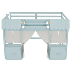 Bellemave® Twin Size Low loft Bed with Bookshelf, Curtain for Kids,Wood Modern Farmhouse Kids Loft Bed with Shelf, Storage Headboard, Blue - Bellemave