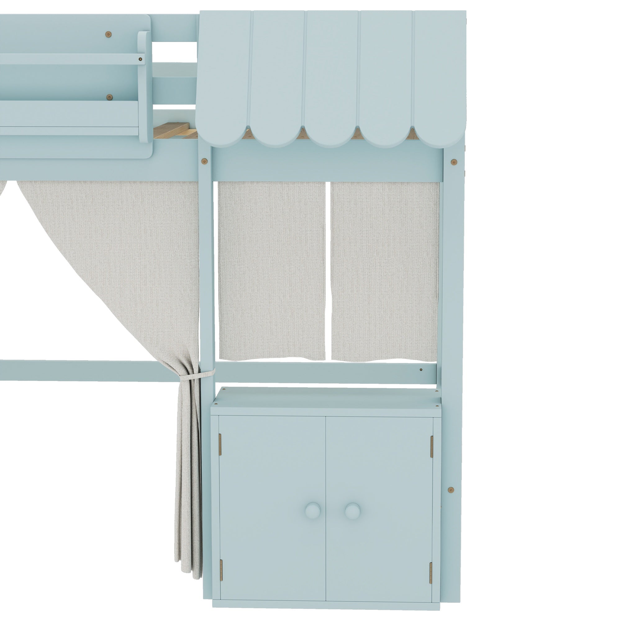 Bellemave® Twin Size Low loft Bed with Bookshelf, Curtain for Kids,Wood Modern Farmhouse Kids Loft Bed with Shelf, Storage Headboard, Blue - Bellemave