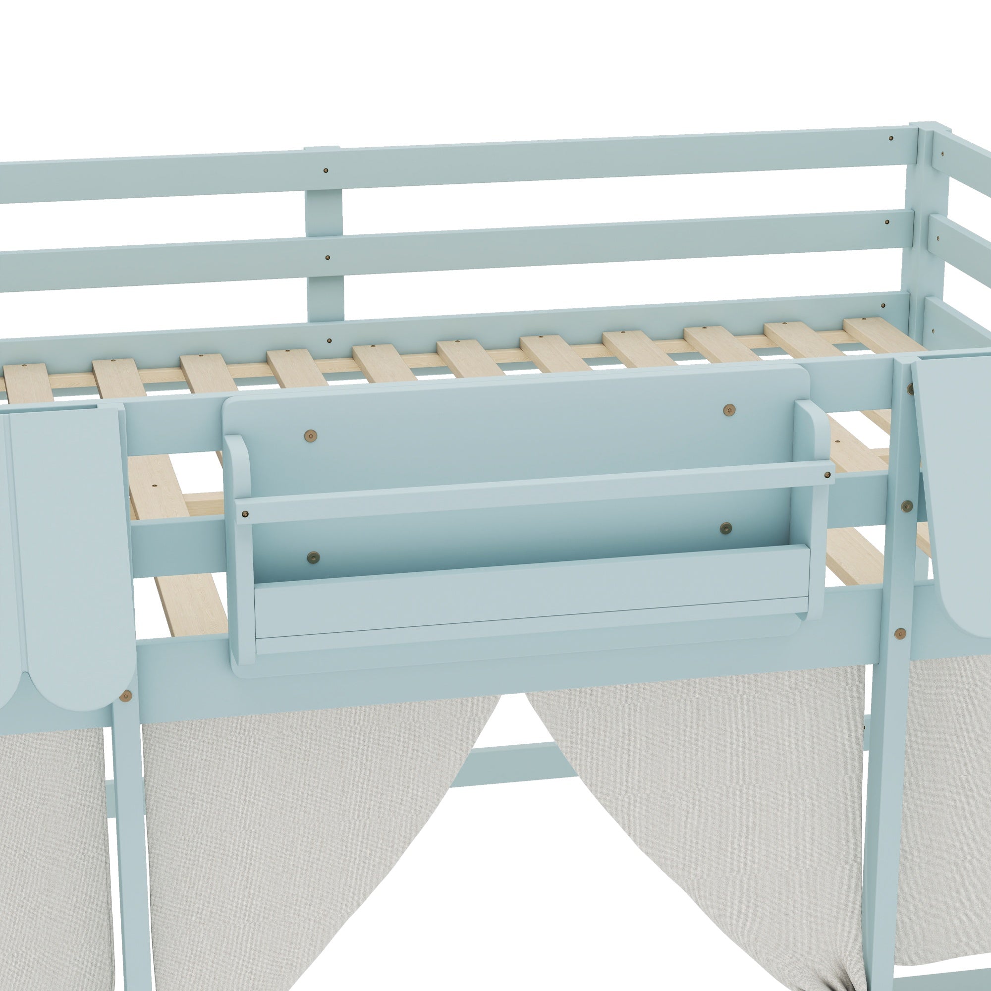 Bellemave® Twin Size Low loft Bed with Bookshelf, Curtain for Kids,Wood Modern Farmhouse Kids Loft Bed with Shelf, Storage Headboard, Blue - Bellemave