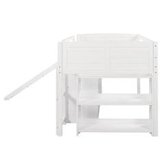 Bellemave® Twin Size Low Loft Bed with Cabinets, Shelves and Slide - Bellemave