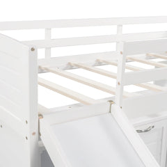 Bellemave® Twin Size Low Loft Bed with Cabinets, Shelves and Slide - Bellemave