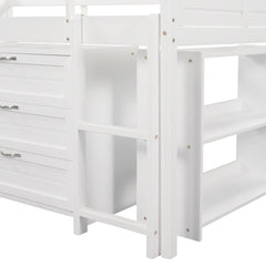 Bellemave® Twin Size Low Loft Bed with Cabinets, Shelves and Slide - Bellemave