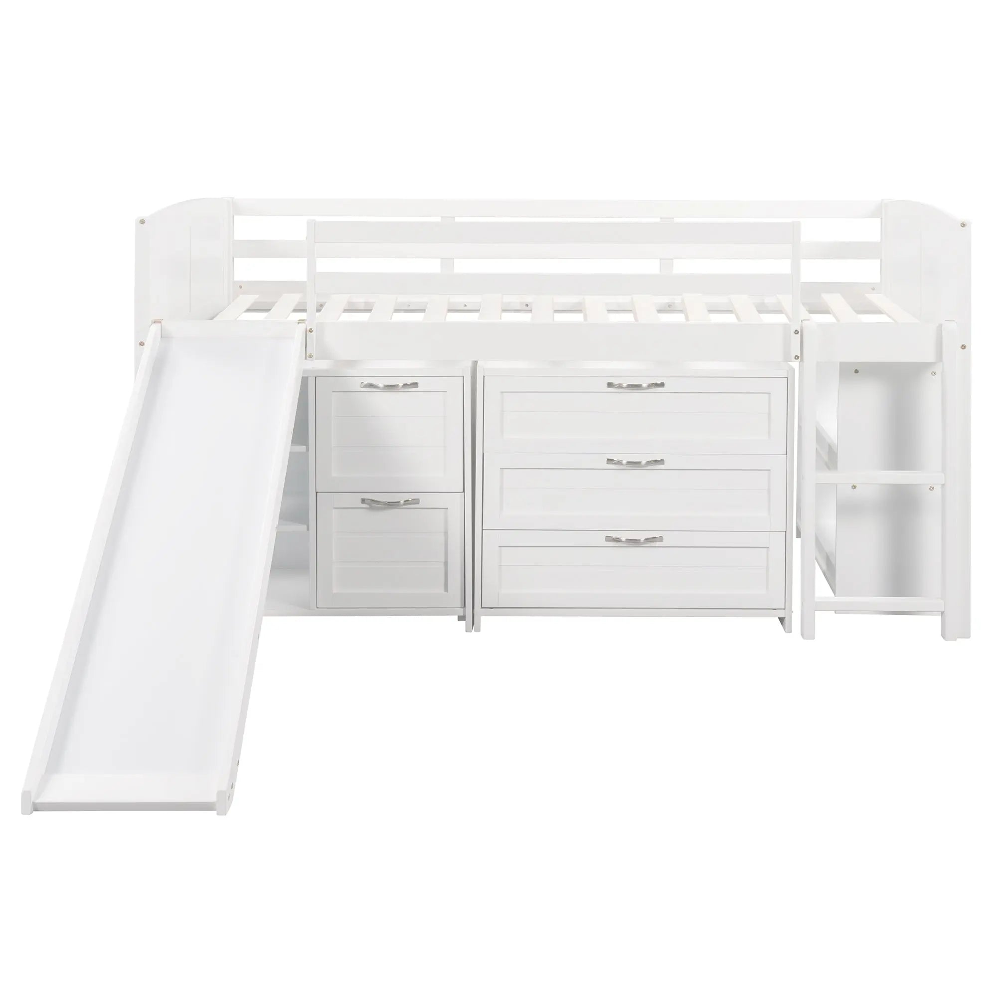 Bellemave® Twin Size Low Loft Bed with Cabinets, Shelves and Slide - Bellemave