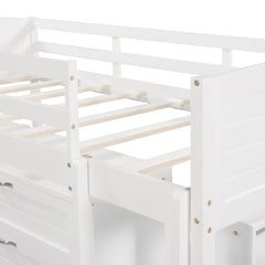 Bellemave® Twin Size Low Loft Bed with Cabinets, Shelves and Slide - Bellemave