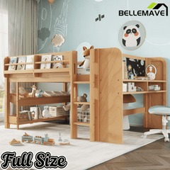 Bellemave® Twin Size Low loft Bed with Desk and bookcases, Boxes and Drawers for Kids,Wood Modern Farmhouse Kids Loft Bed with Shelf, Pink - Bellemave