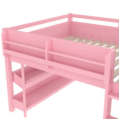 Bellemave® Twin Size Low loft Bed with Desk and bookcases, Boxes and Drawers for Kids,Wood Modern Farmhouse Kids Loft Bed with Shelf, Pink - Bellemave
