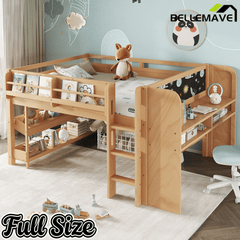 Bellemave® Twin Size Low loft Bed with Desk and bookcases, Boxes and Drawers for Kids,Wood Modern Farmhouse Kids Loft Bed with Shelf, Pink - Bellemave