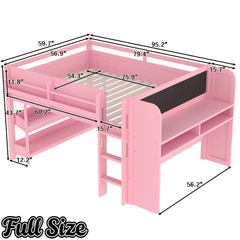 Bellemave® Twin Size Low loft Bed with Desk and bookcases, Boxes and Drawers for Kids,Wood Modern Farmhouse Kids Loft Bed with Shelf, Pink - Bellemave