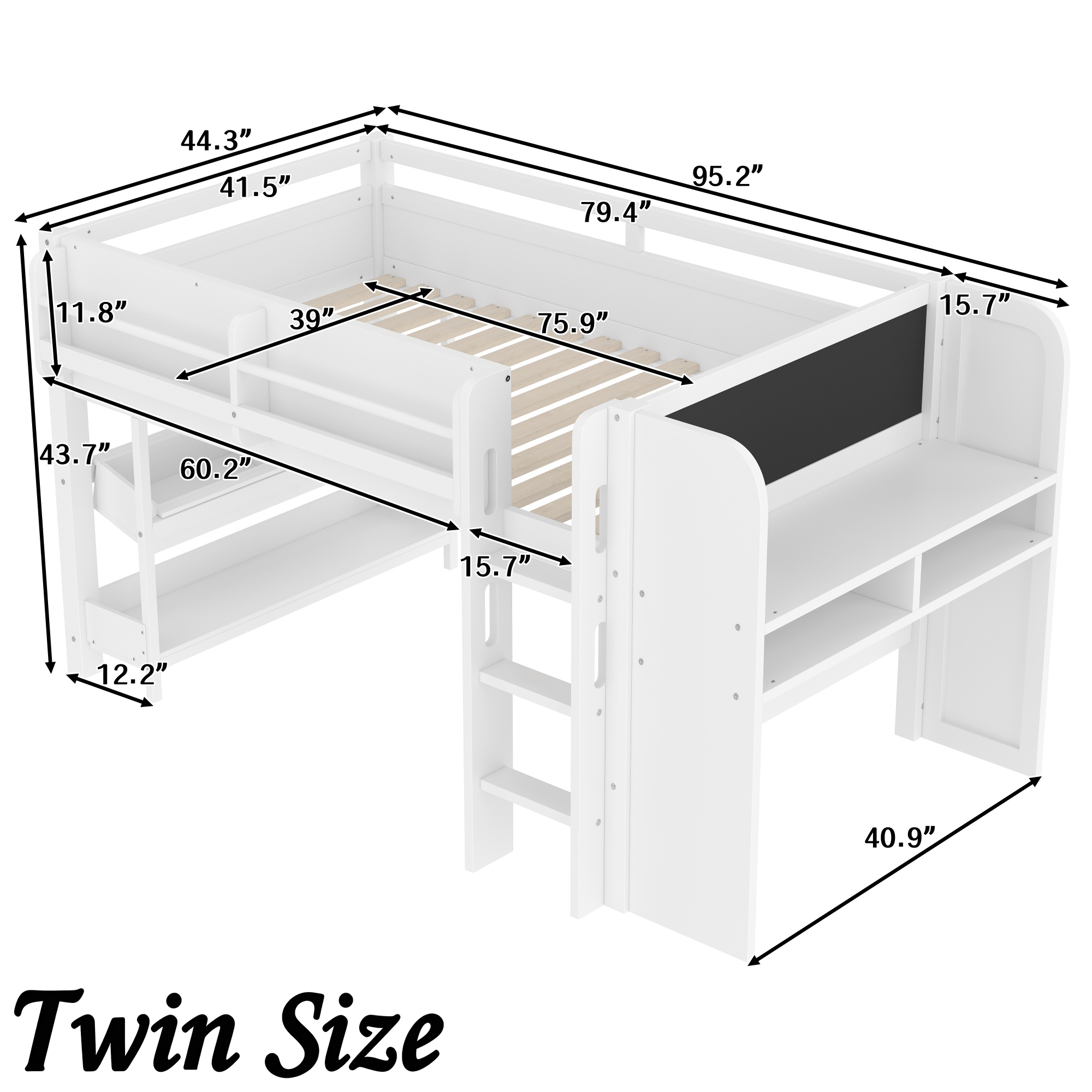 Bellemave® Twin Size Low loft Bed with Desk and bookcases, Boxes and Drawers for Kids,Wood Modern Farmhouse Kids Loft Bed with Shelf, Pink - Bellemave