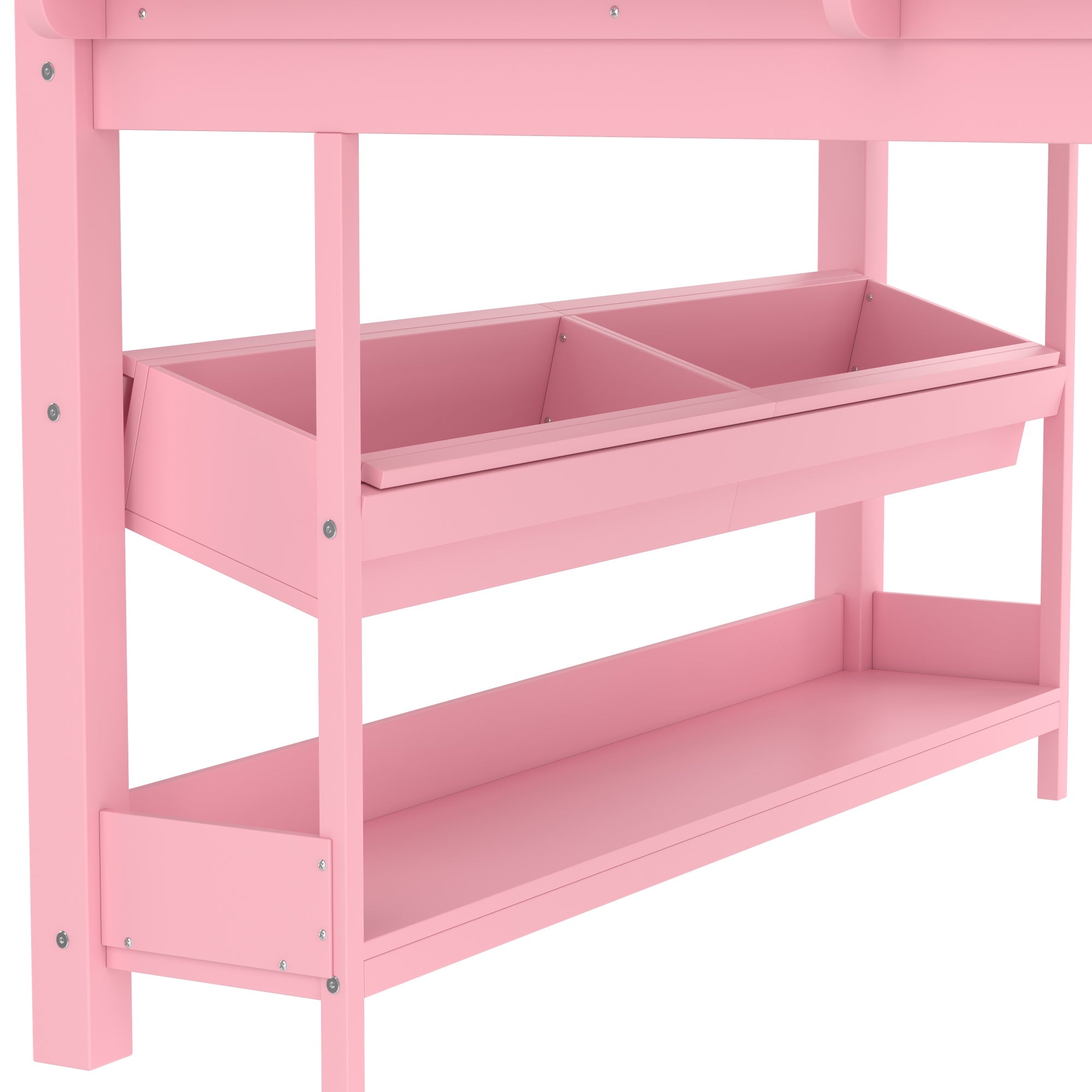 Bellemave® Twin Size Low loft Bed with Desk and bookcases, Boxes and Drawers for Kids,Wood Modern Farmhouse Kids Loft Bed with Shelf, Pink - Bellemave