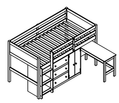 Bellemave® Twin Size Low Loft Bed With Pull - Out Desk, Drawers, Cabinet, and Shelves - Bellemave
