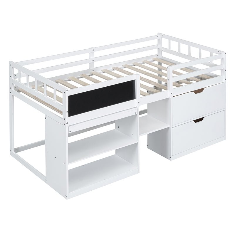 Bellemave® Twin Size Low Loft Bed with Rolling Desk, Shelf and Drawers - Bellemave