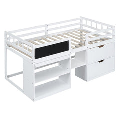 Bellemave® Twin Size Low Loft Bed with Rolling Desk, Shelf and Drawers - Bellemave
