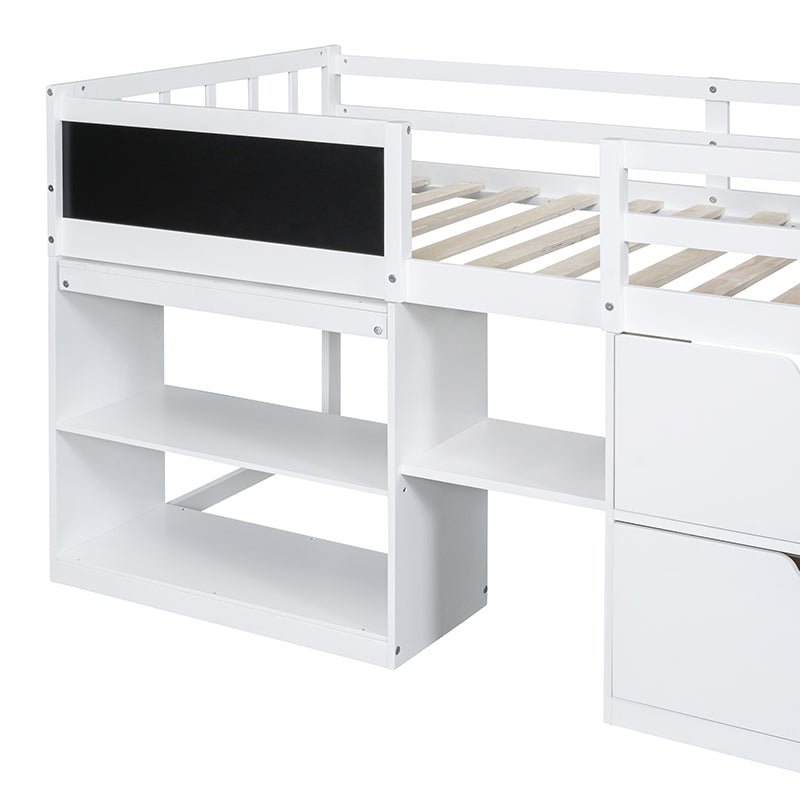 Bellemave® Twin Size Low Loft Bed with Rolling Desk, Shelf and Drawers - Bellemave