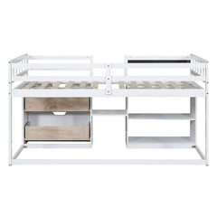 Bellemave® Twin Size Low Loft Bed with Rolling Desk, Shelf and Drawers - Bellemave