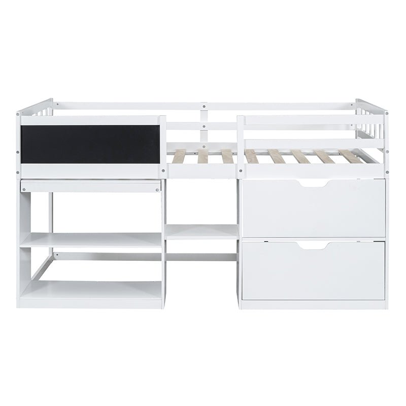 Bellemave® Twin Size Low Loft Bed with Rolling Desk, Shelf and Drawers - Bellemave