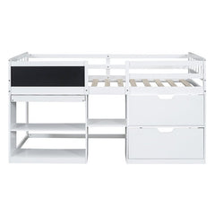 Bellemave® Twin Size Low Loft Bed with Rolling Desk, Shelf and Drawers - Bellemave