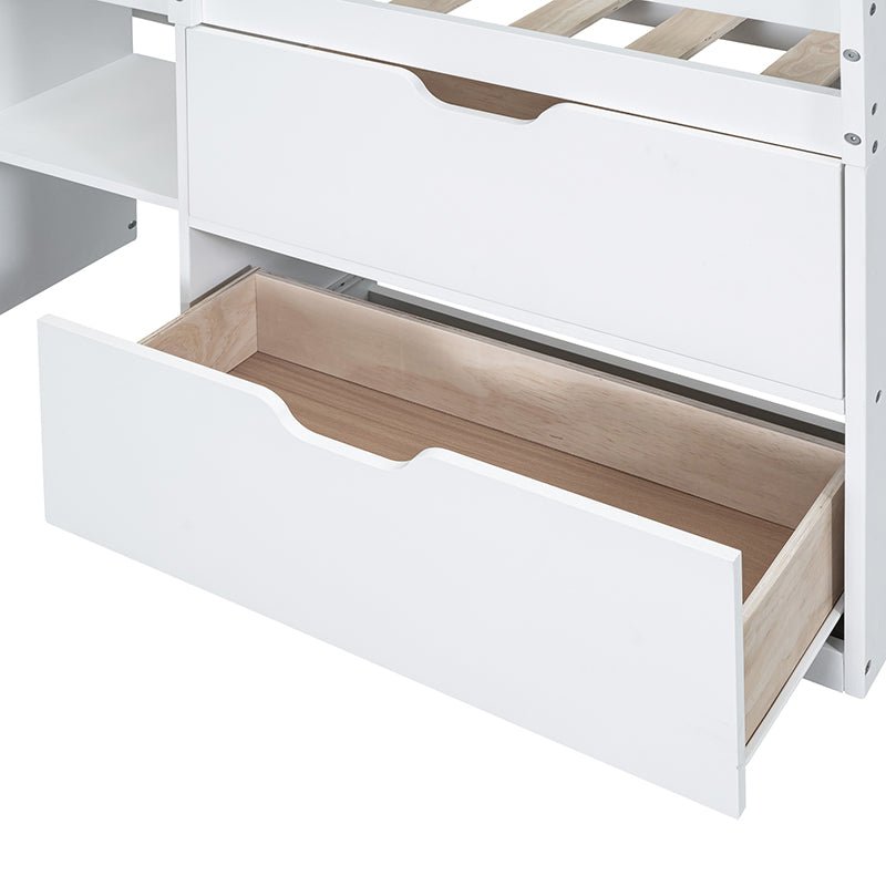 Bellemave® Twin Size Low Loft Bed with Rolling Desk, Shelf and Drawers - Bellemave