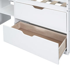 Bellemave® Twin Size Low Loft Bed with Rolling Desk, Shelf and Drawers - Bellemave