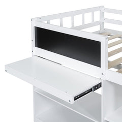 Bellemave® Twin Size Low Loft Bed with Rolling Desk, Shelf and Drawers - Bellemave
