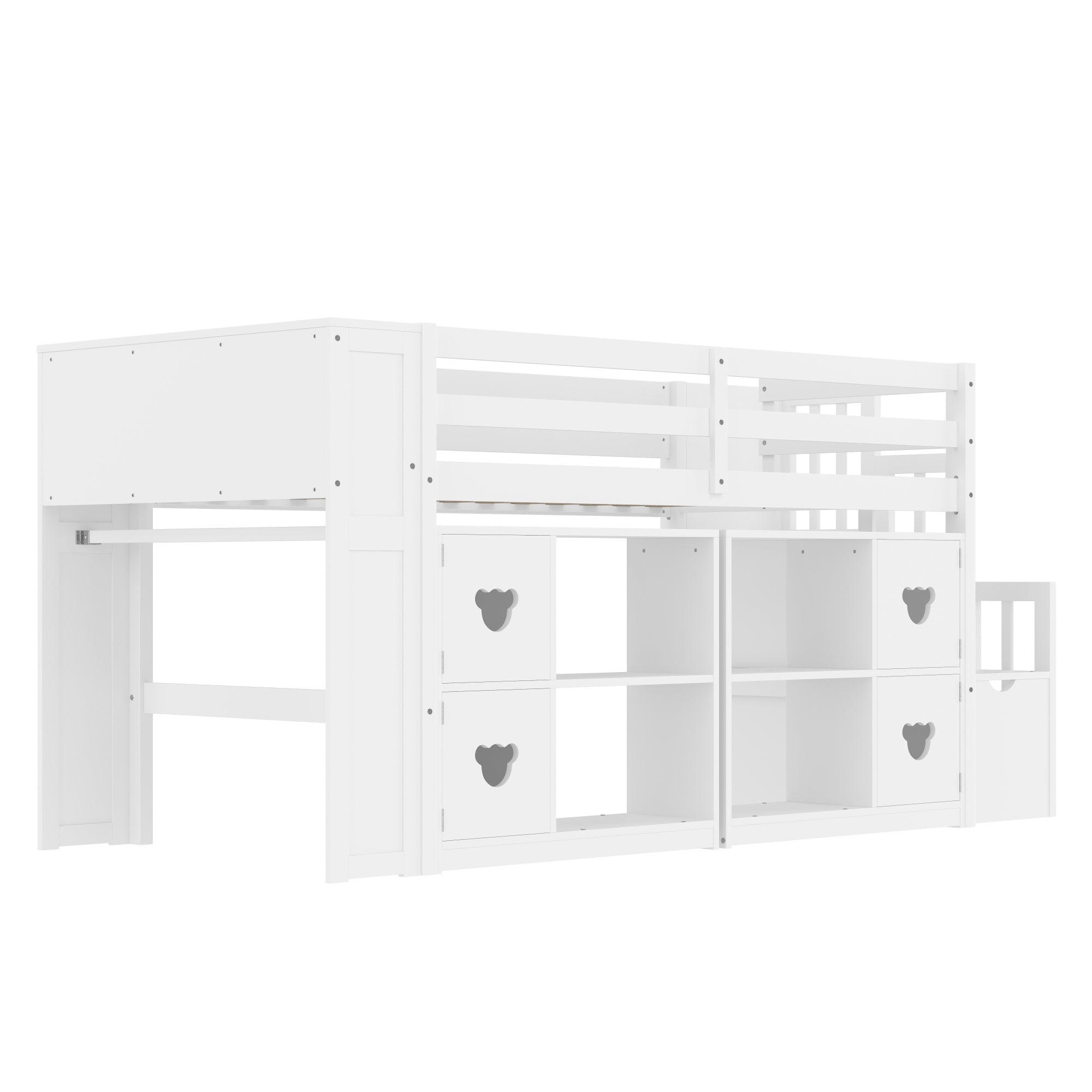 Bellemave® Twin Size Low Loft Bed with Shelves, Storage Headboard, and Stair of Grey Color - Bellemave