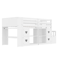 Bellemave® Twin Size Low Loft Bed with Shelves, Storage Headboard, and Stair of Grey Color - Bellemave