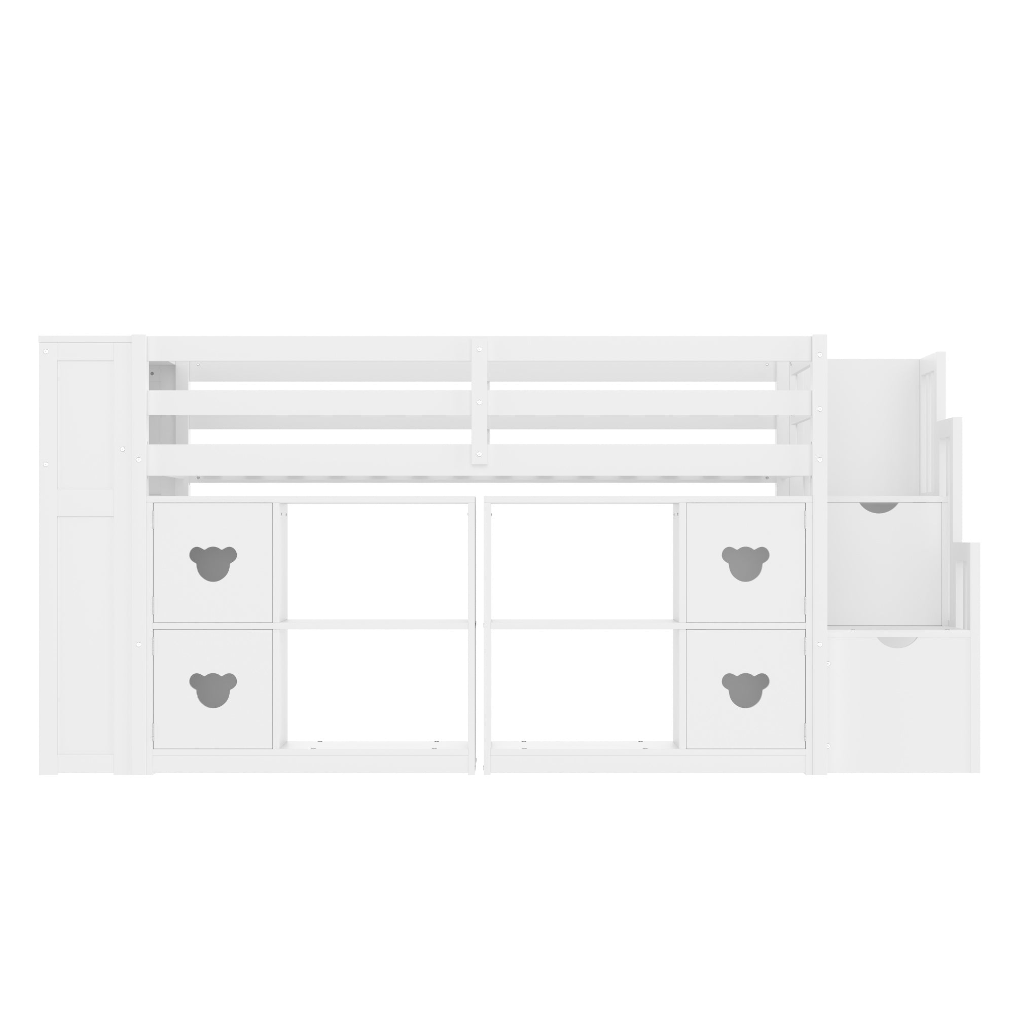 Bellemave® Twin Size Low Loft Bed with Shelves, Storage Headboard, and Stair of Grey Color - Bellemave