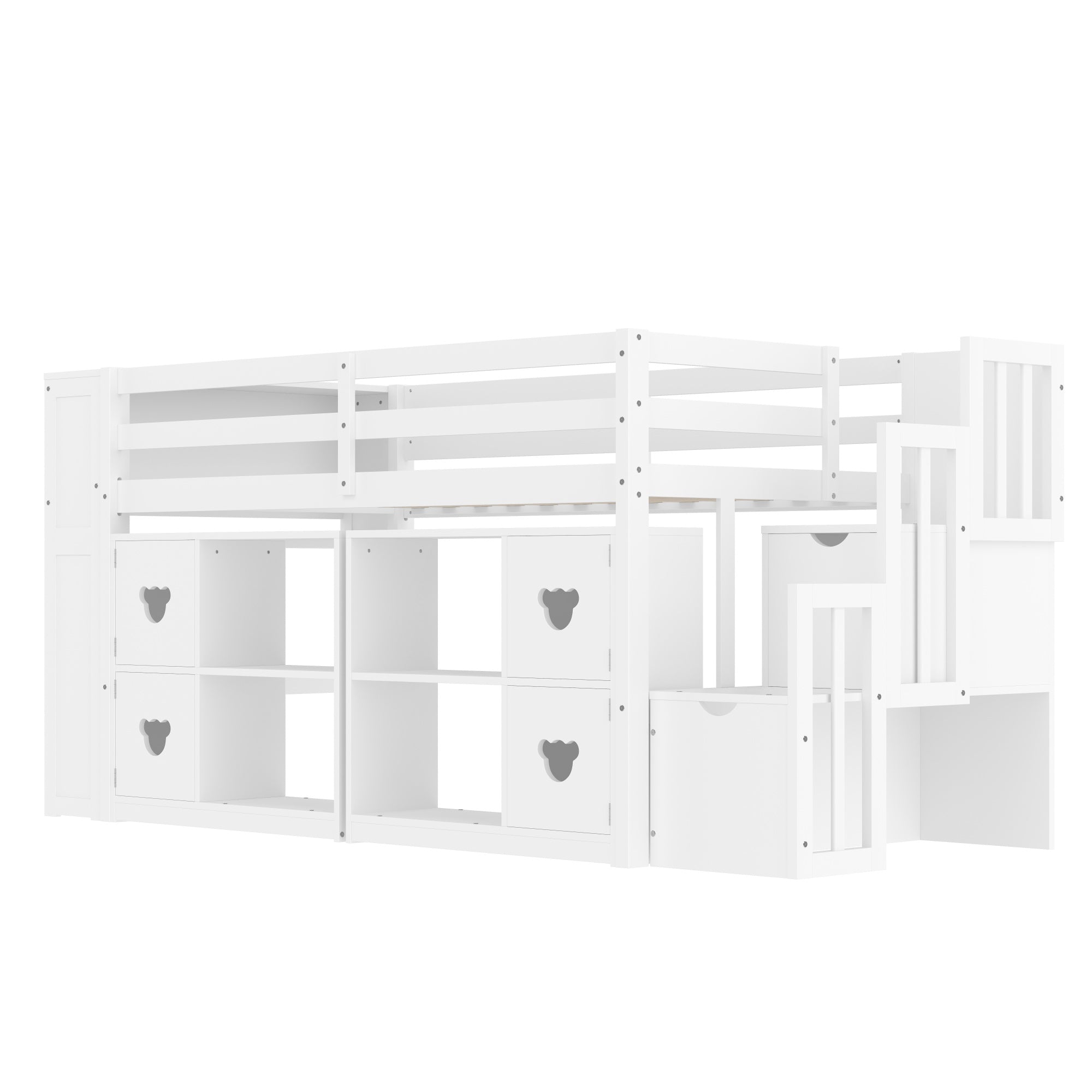 Bellemave® Twin Size Low Loft Bed with Shelves, Storage Headboard, and Stair of Grey Color - Bellemave