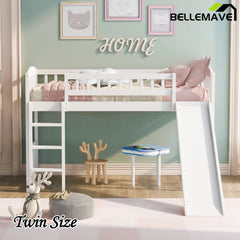 Bellemave® Twin Size Low Loft Bed with Slide and Ladder - Bellemave