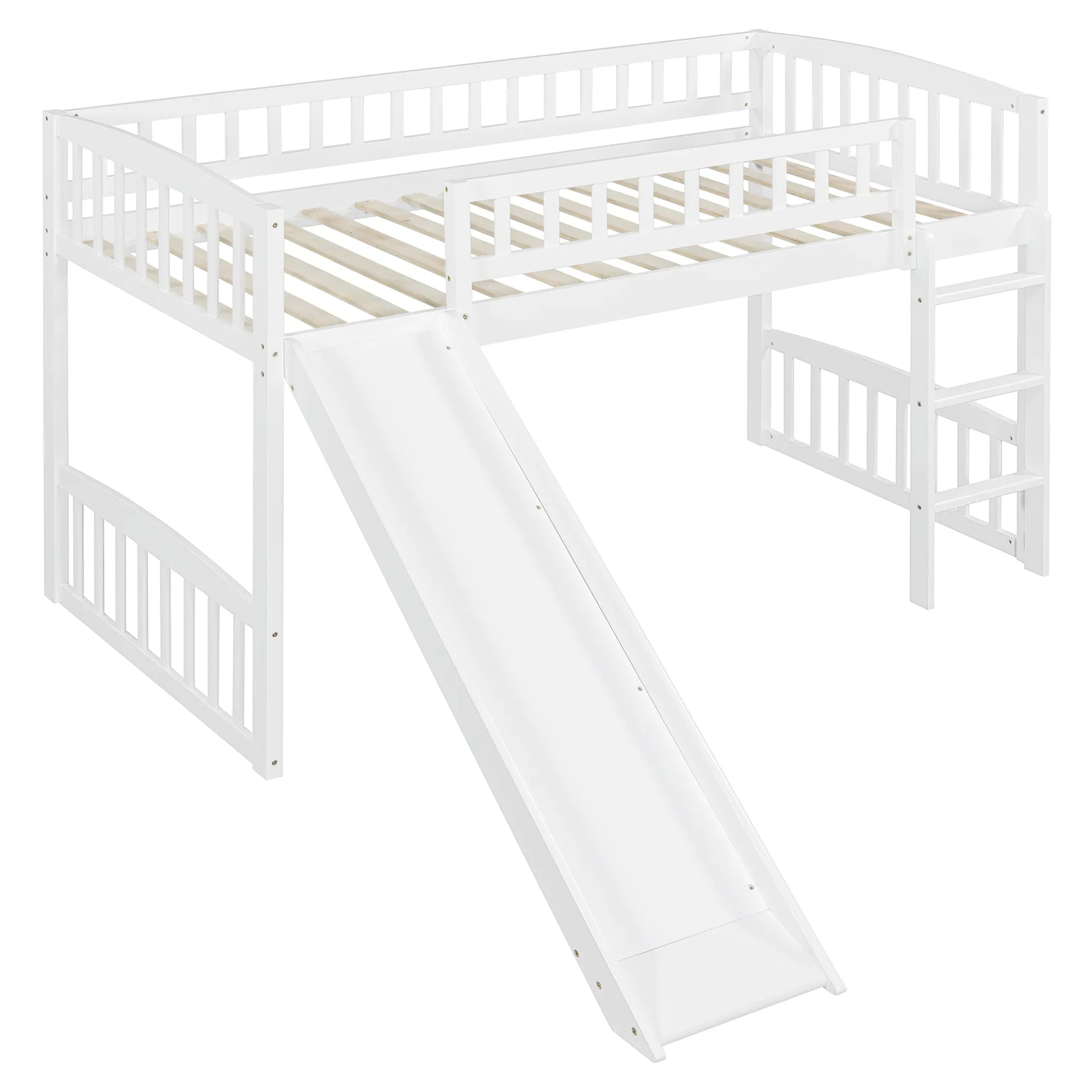 Bellemave® Twin Size Low Loft Bed with Slide and Ladder - Bellemave