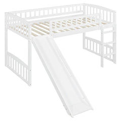 Bellemave® Twin Size Low Loft Bed with Slide and Ladder - Bellemave