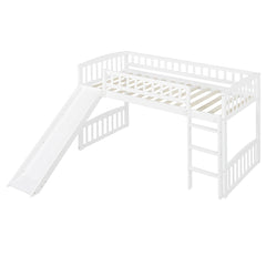 Bellemave® Twin Size Low Loft Bed with Slide and Ladder - Bellemave