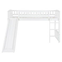 Bellemave® Twin Size Low Loft Bed with Slide and Ladder - Bellemave