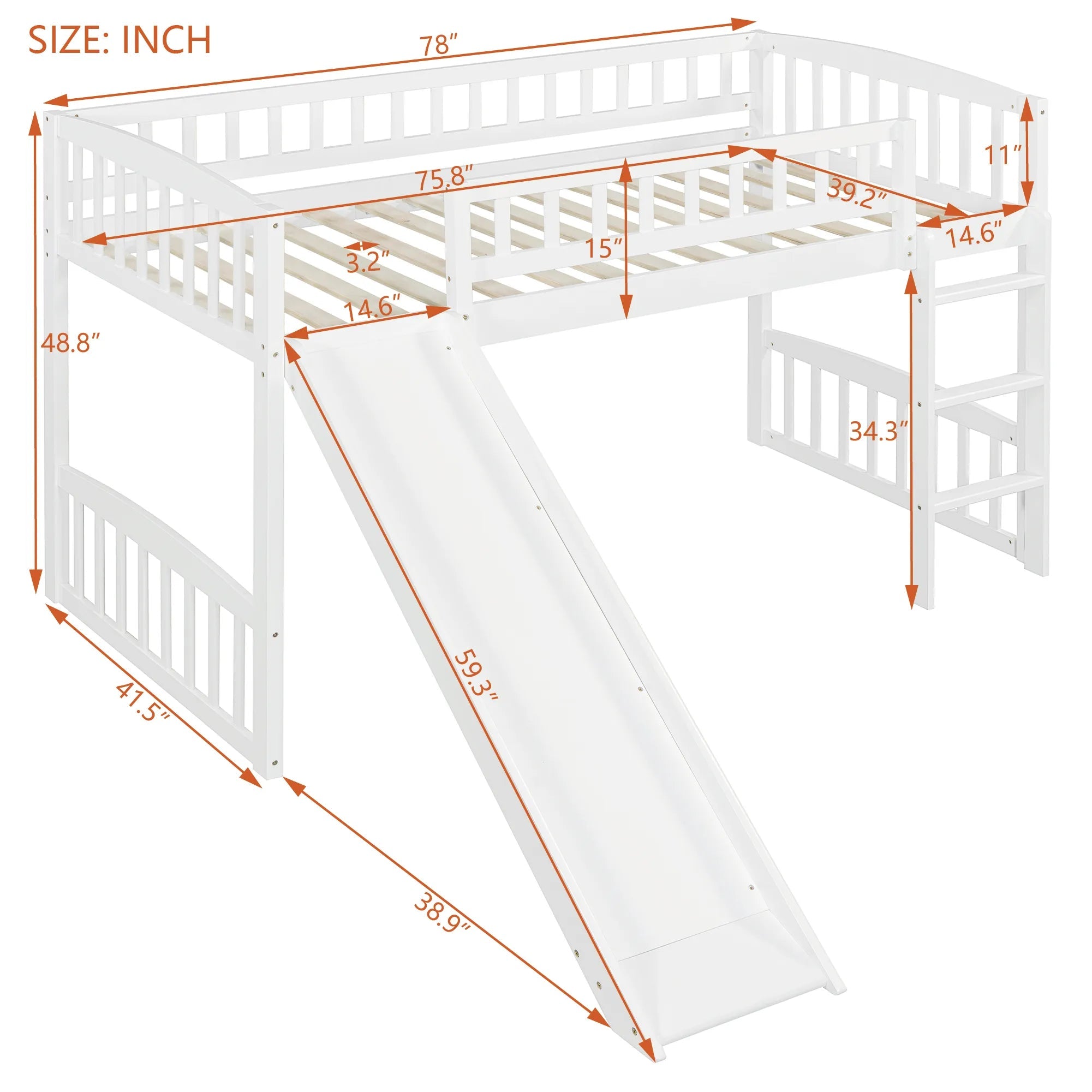 Bellemave® Twin Size Low Loft Bed with Slide and Ladder - Bellemave