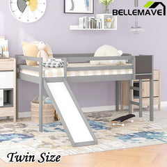 Bellemave® Twin Size Low Loft Bed with Slide, Ladder and Chalkboard - Bellemave
