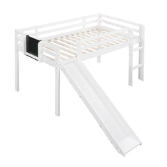 Bellemave® Twin Size Low Loft Bed with Slide, Ladder and Chalkboard - Bellemave
