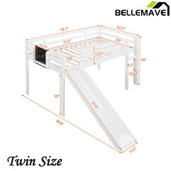 Bellemave® Twin Size Low Loft Bed with Slide, Ladder and Chalkboard - Bellemave