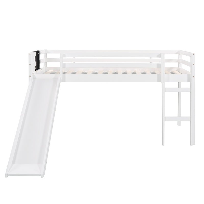 Bellemave® Twin Size Low Loft Bed with Slide, Ladder and Chalkboard - Bellemave