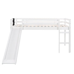 Bellemave® Twin Size Low Loft Bed with Slide, Ladder and Chalkboard - Bellemave