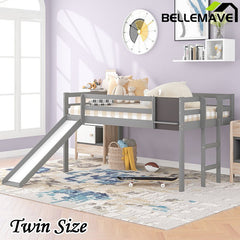 Bellemave® Twin Size Low Loft Bed with Slide, Ladder and Chalkboard - Bellemave