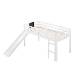 Bellemave® Twin Size Low Loft Bed with Slide, Ladder and Chalkboard - Bellemave