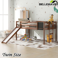 Bellemave® Twin Size Low Loft Bed with Slide, Ladder and Chalkboard - Bellemave